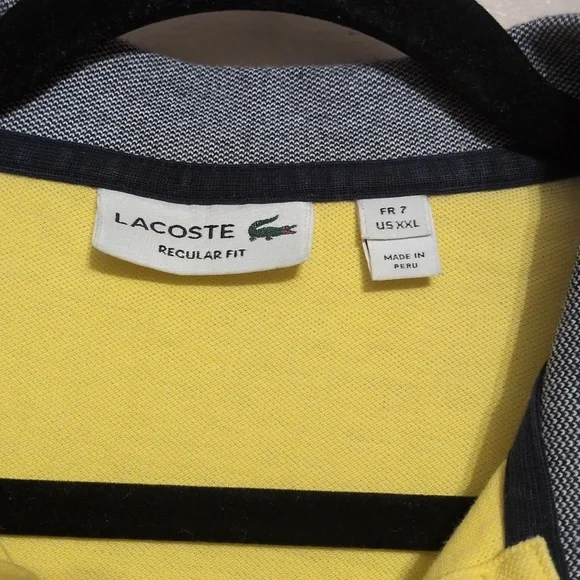 GUC Lacoste men's yellow polo with contrasting gray collar, size 7 (XXL) - Picture 3 of 8